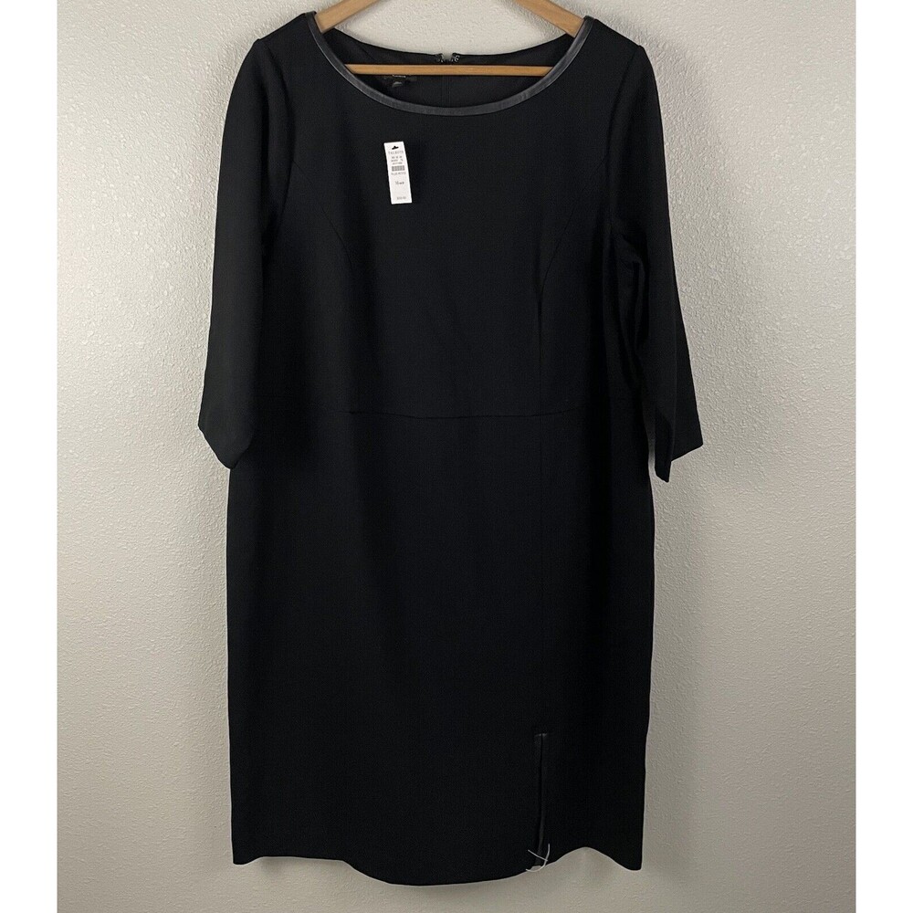 Talbots Womens 16WP Black Faux Leather Trim Sheath Dress